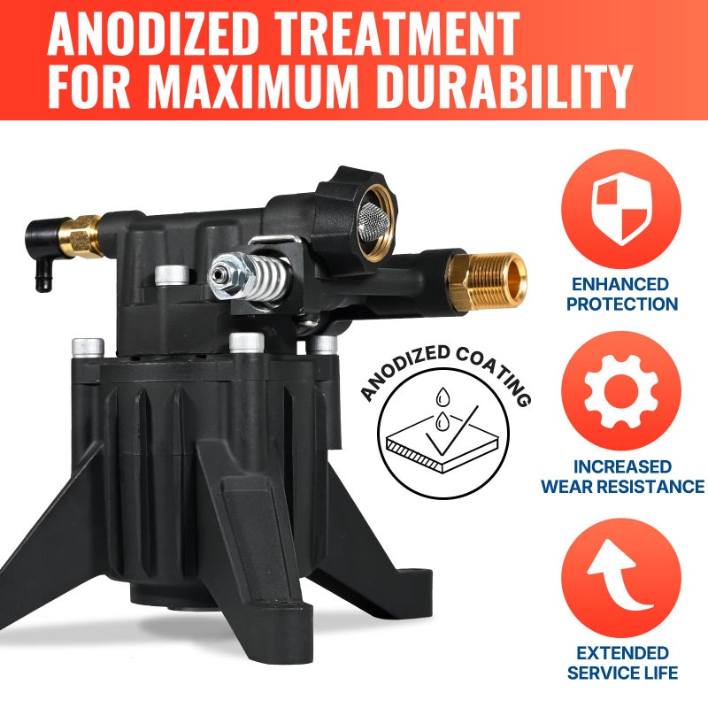 YAMATIC Vertical Pressure Washer Pump Max 3400 PSI 2.5 GPM, 7/8" Shaft Replacement Pump for Power Washer, Compatible with Simpson, Honda, Ryobi, Craftsman, GCV190 Rear Inlet/Outlet - Image 3